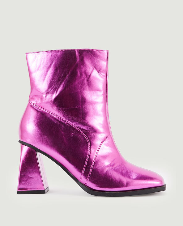 Boots bout carré avec talon trapèze rose fuchsia - Pimkie