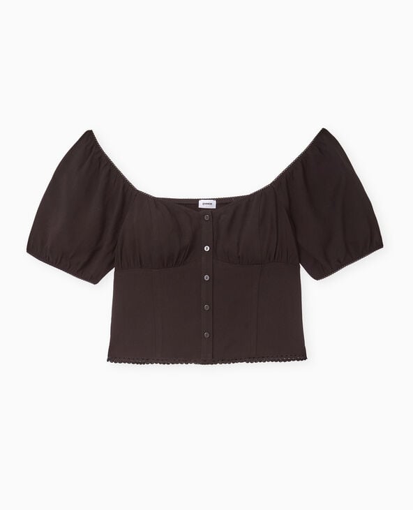 Blouse manches ballons avec finitions croquet noir - Pimkie