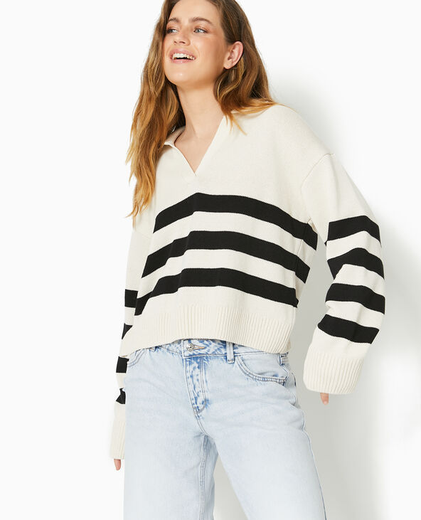 Pull rayé col polo blanc - Pimkie
