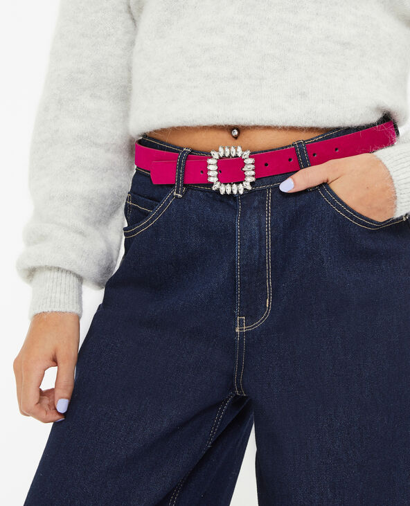 Ceinture effet daim avec boucle fleur strass rose fuchsia - Pimkie