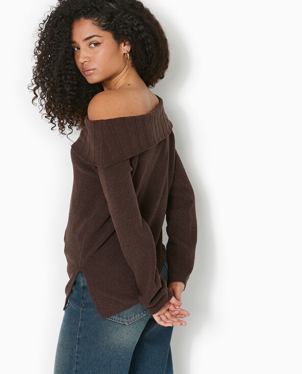 Pull encolure Bardot marron - Pimkie