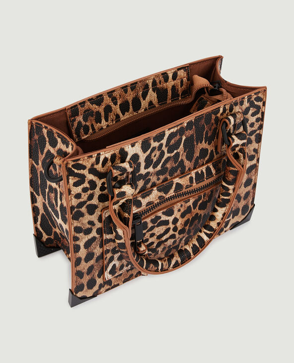 Sac boxy avec poignées motif léopard marron chiné - Pimkie