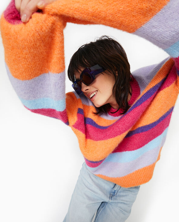 Pull rayé en maille mousseuse orange - Pimkie