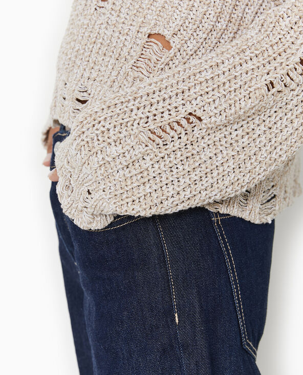 Pull en maille moulinée effet destroy beige - Pimkie