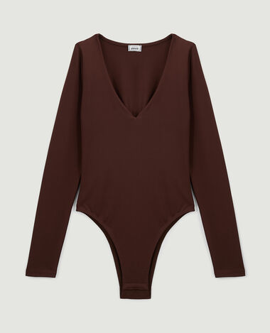 Body manches longues col V marron - Pimkie