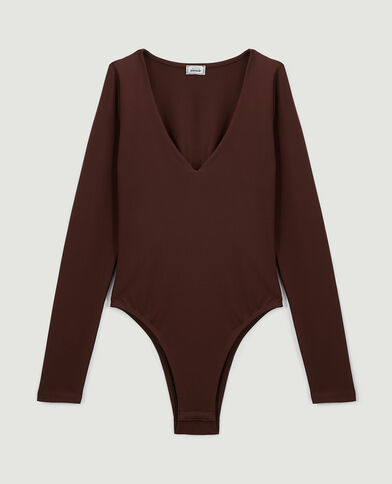 Body manches longues col V marron - Pimkie