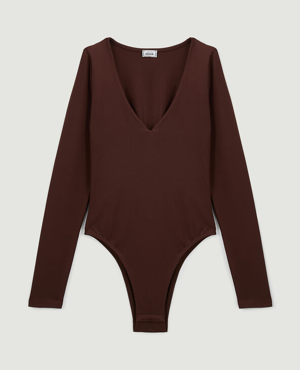 Body manches longues col V marron - Pimkie