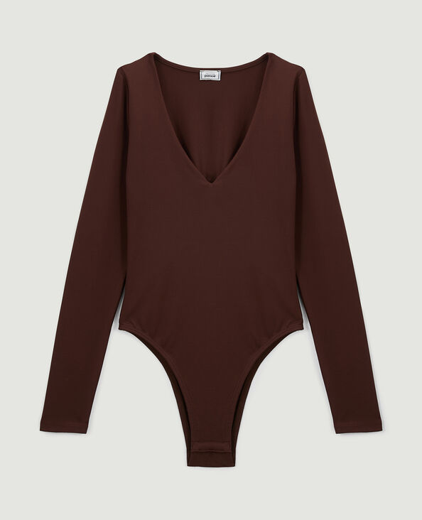 Body manches longues col V marron - Pimkie