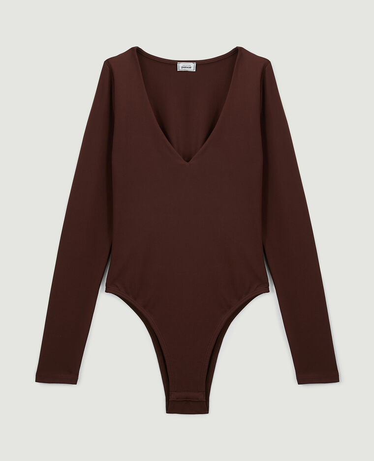 Body manches longues col V marron - Pimkie