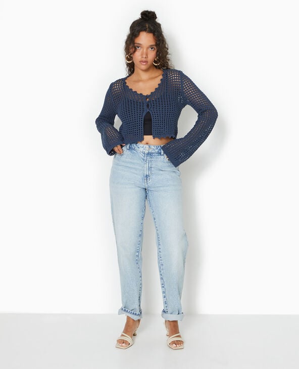 Gilet en maille crochet ajourée manches flare bleu marine - Pimkie