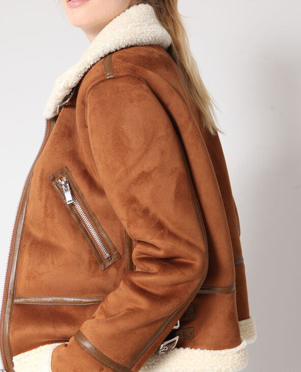 Blouson biker en fausse fourrure camel - Pimkie