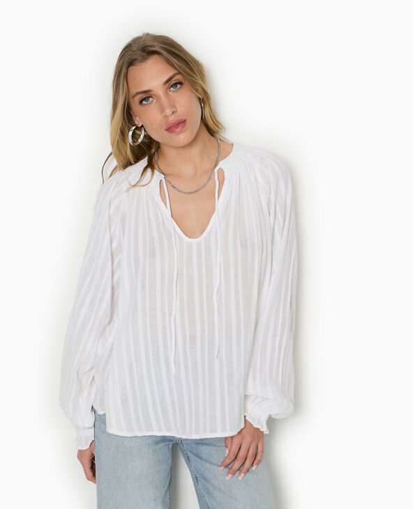 Blouse ample avec nouette et manches ballons blanc - Pimkie