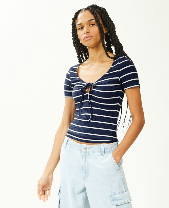 Top avec lien coulissé à nouer bleu marine - Pimkie
