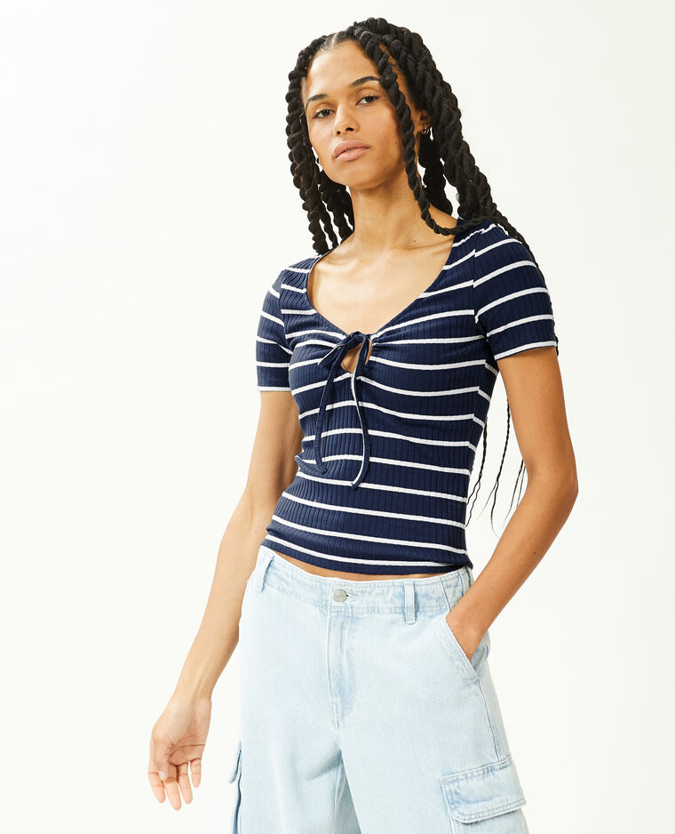 Top avec lien coulissé à nouer bleu marine - Pimkie