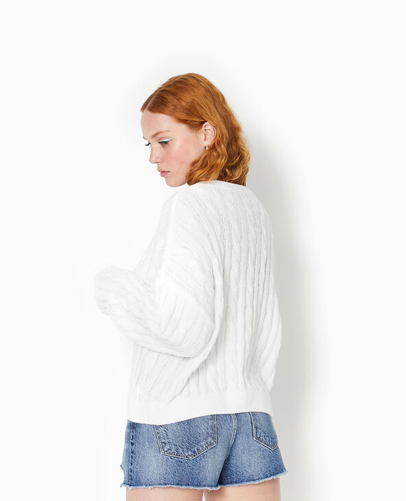 Pull col rond en maille chenille torsadée blanc - Pimkie