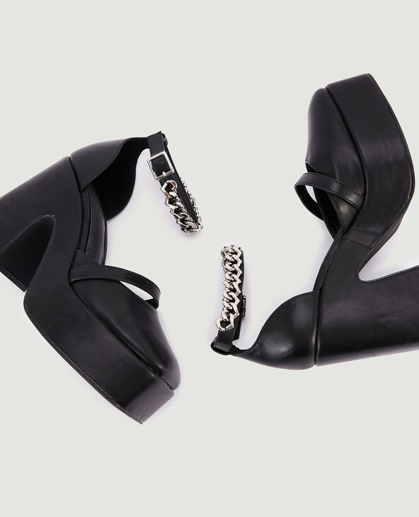 Sandales plateformes avec chaine cœurs noir - Pimkie