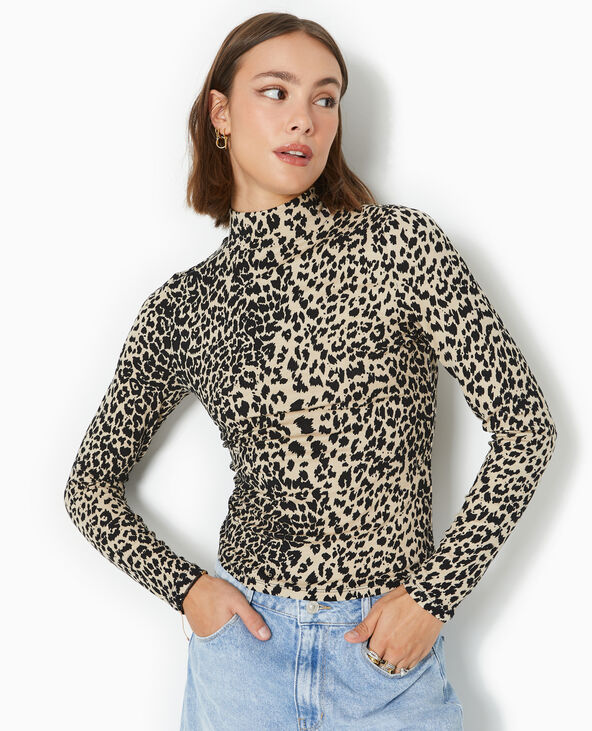 Top manches longues col montant motif léopard marron - Pimkie