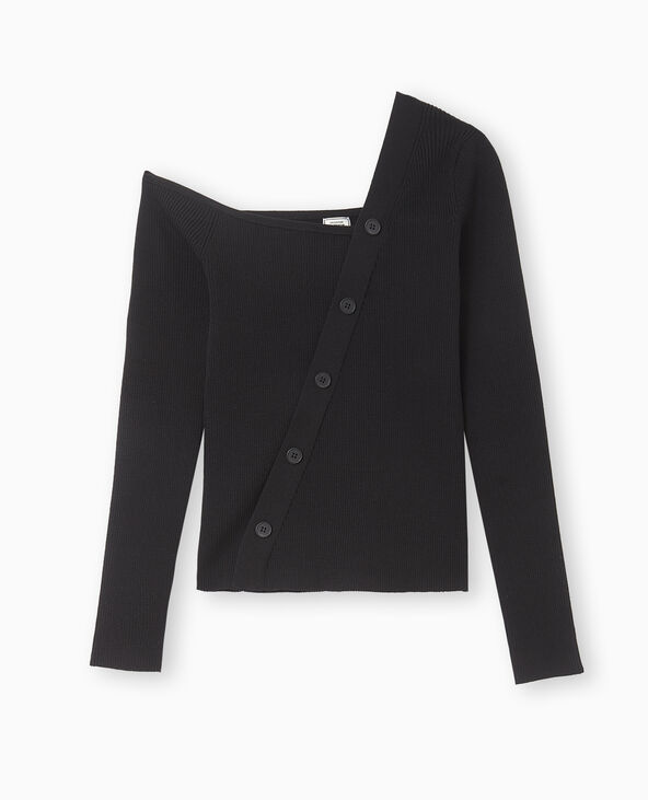 Pull asymétrique maille côtelée  noir - Pimkie