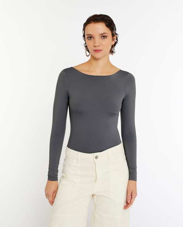 Body manches longues dos décolleté gris - Pimkie