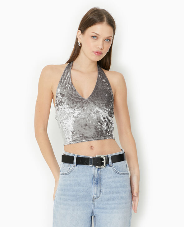 Top dos-nu en velours ras gris - Pimkie