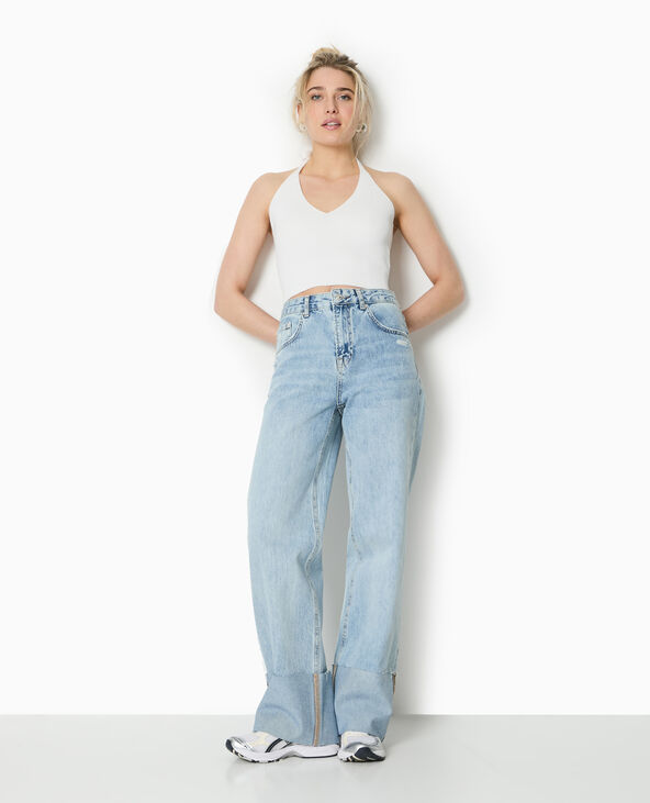 Jean droit taille regular avec revers cousus bleu - Pimkie