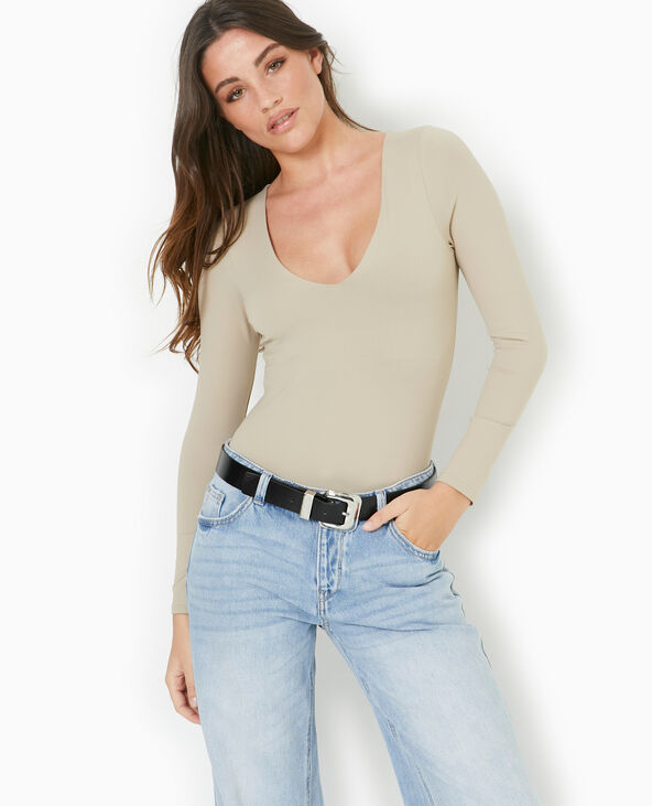 Body manches longues en matière gainante beige - Pimkie