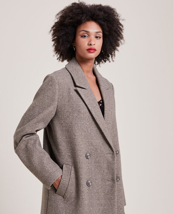 Manteau long effet drap de laine marron - Pimkie