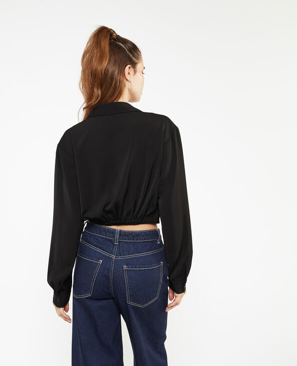 Blouse courte effet cache-cœur noir - Pimkie