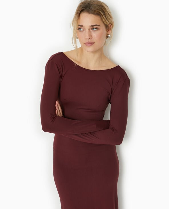 Robe longue en maille stretch dos ouvert bordeaux - Pimkie