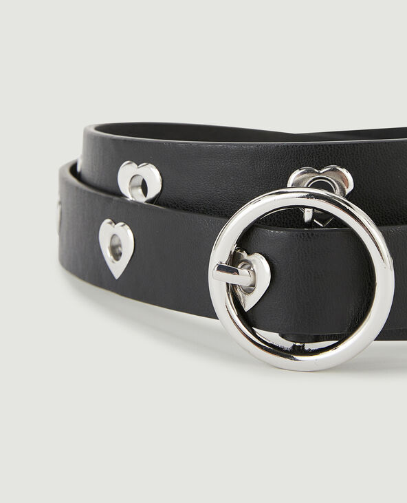 Ceinture avec œillets métalliques cœur noir - Pimkie