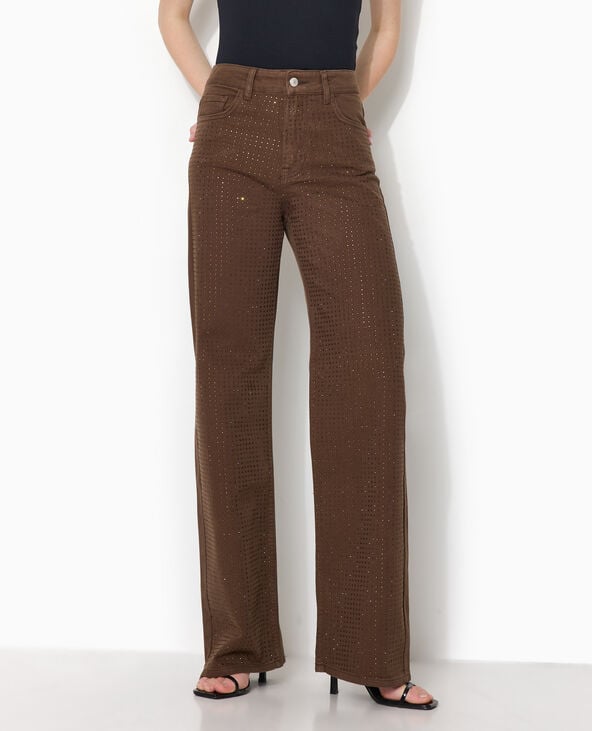 Jean droit taille haute avec strass devant marron - Pimkie