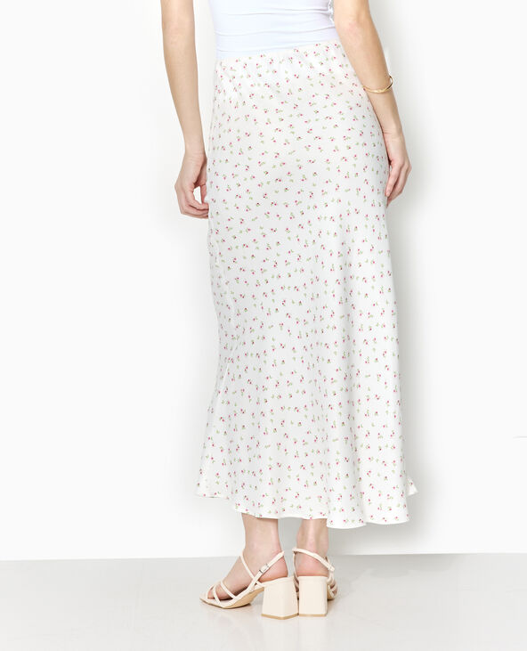 Jupe longue tissu satiné motif fleurs blanc - Pimkie