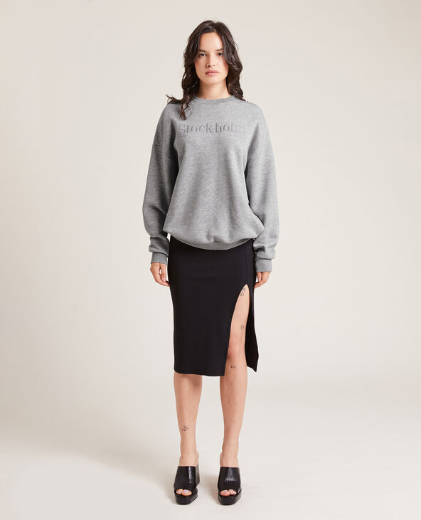 Sweat brodé gris chiné - Pimkie