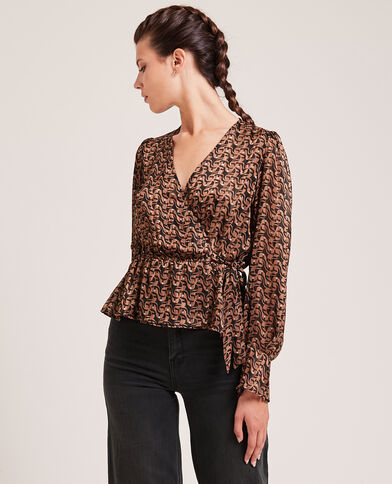 Blouse cache-cœur fils métallisés brun - Pimkie