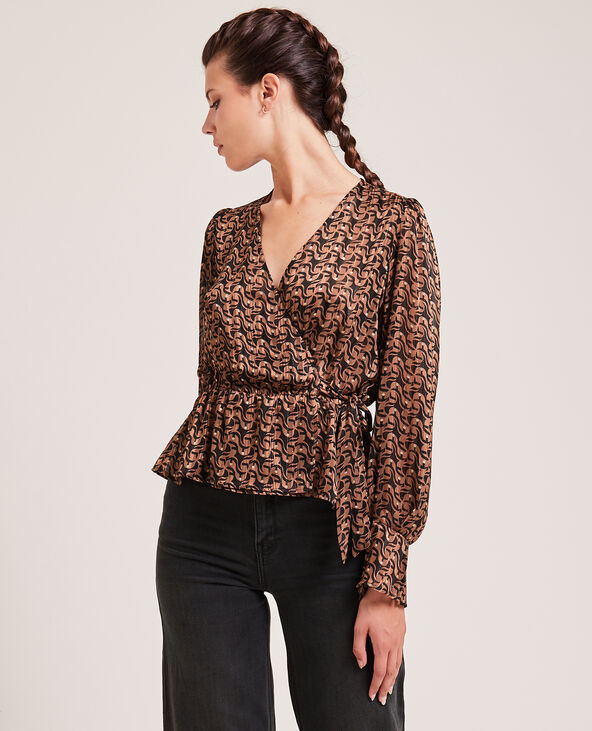 Blouse cache-cœur fils métallisés marron - Pimkie