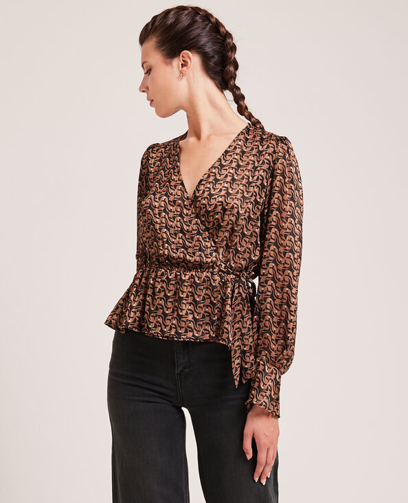 Blouse cache-cœur fils métallisés brun - Pimkie
