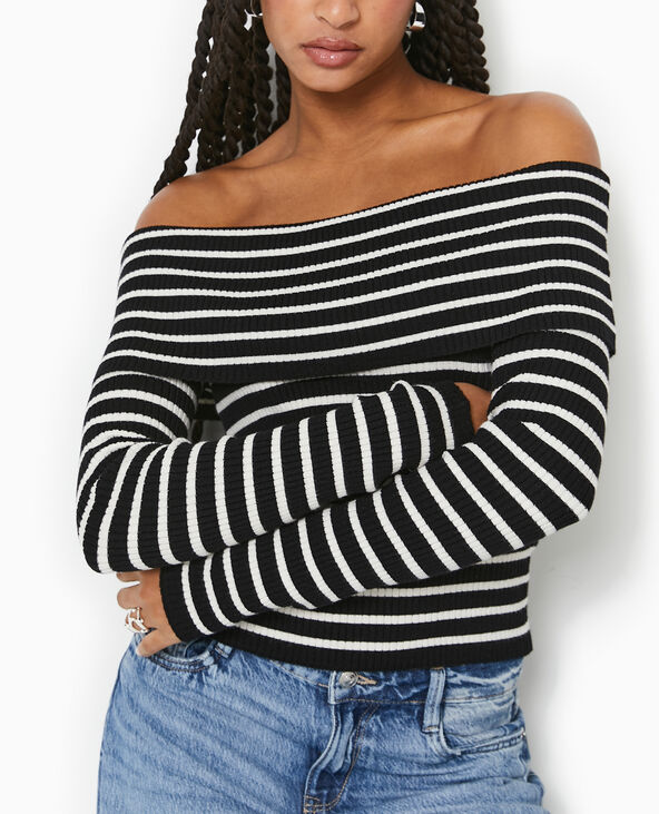 Pull maille fine encolure Bardot noir - Pimkie