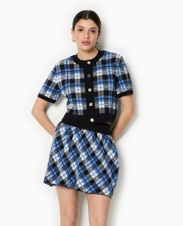 Gilet manches courtes motif carreaux jacquard bleu - Pimkie