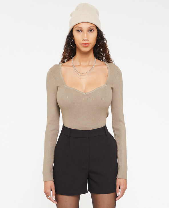 Pull fin encolure cœur taupe - Pimkie