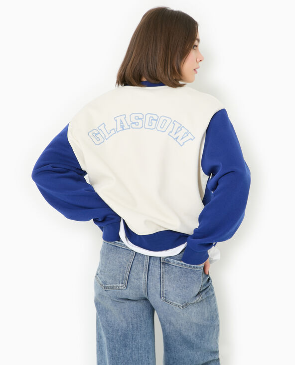 Sweat bicolore avec broderie poitrine et dos bleu marine - Pimkie