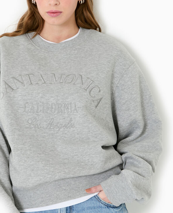 Sweat col rond avec broderie gris chiné - Pimkie
