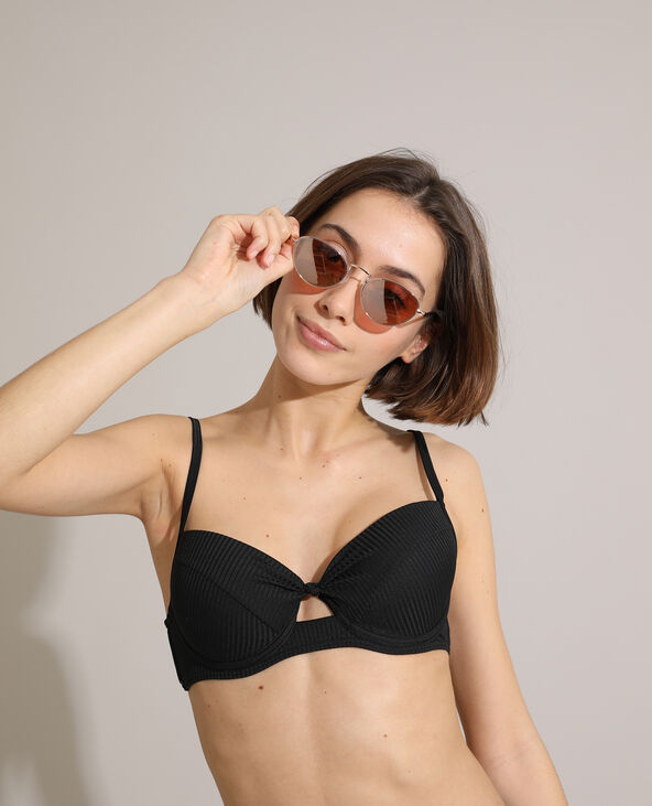 Haut de maillot de bain corbeille push-up côtelé noir - Pimkie