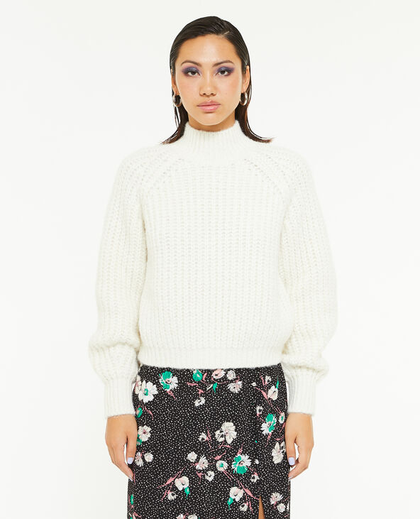 Pull grosses mailles col montant blanc - Pimkie