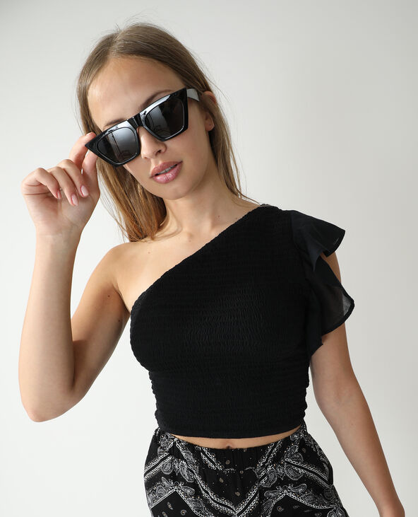 Top one shoulder smocké noir - Pimkie