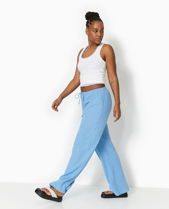 Pantalon large en gaze de coton bleu - Pimkie