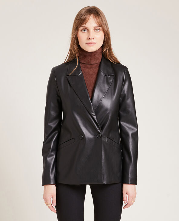Veste blazer en simili cuir noir - Pimkie