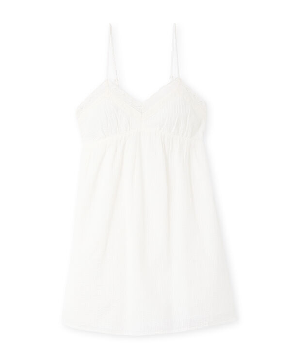 Robe courte en tissu gaufré avec dentelle blanc - Pimkie