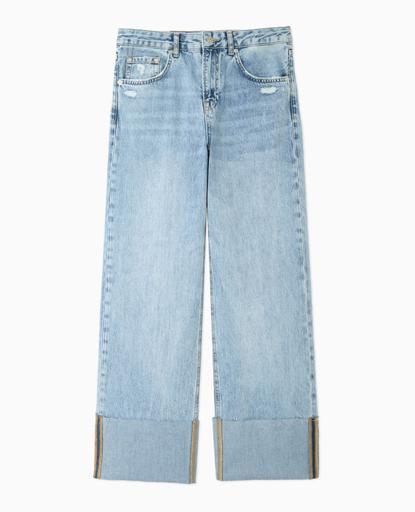 Jean droit taille regular avec revers cousus bleu - Pimkie