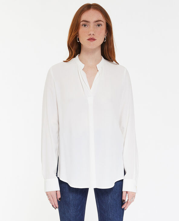 Blouse manches longues en tissu crêpe écru - Pimkie