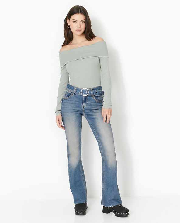 Top manches longues encolure Bardot vert - Pimkie